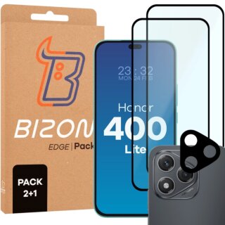 Bizon Edge 2 Honor 400 Lite 5G teljes kijelzővédő üvegfólia - 2db + kamerasziget lencsevédő üvegfólia - 1db