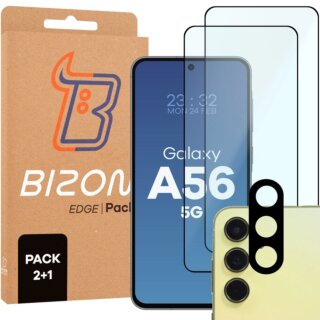 Bizon Edge 2 Samsung Galaxy A56 5G teljes kijelzővédő üvegfólia - 2db + kamerasziget lencsevédő üvegfólia - 1db