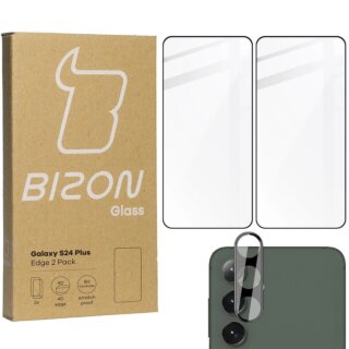 Bizon Edge 2 Samsung Galaxy S24+ Plus teljes kijelzővédő üvegfólia - 2db + kamerasziget lencsevédő üvegfólia - 1db
