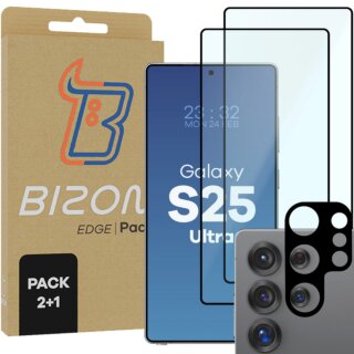 Bizon Edge 2 Samsung Galaxy S25 Ultra teljes kijelzővédő üvegfólia - 2db + kamerasziget lencsevédő üvegfólia - 1db