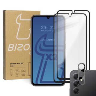 Bizon Edge 2 Samsung Galaxy A34 5G teljes kijelzővédő üvegfólia - 2db + kamerasziget lencsevédő üvegfólia - 1db
