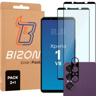 Bizon Sony Xperia 1 VII teljes kijelzővédő üvegfólia - 2db + kamerasziget lencsevédő üvegfólia - 1db