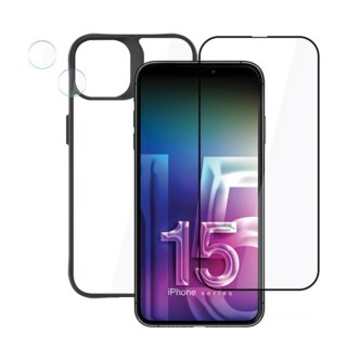 3mk Comfort Set 4in1 iPhone 15 Plus szilikon hátlap tok + kijelzővédő üveg + kamerasziget lencsevédő üvegfólia + felhelyező