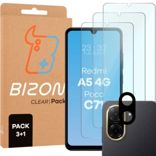 Bizon Clear Xiaomi Redmi A5 4G / Poco C71 4G kijelzővédő üvegfólia - 3db + kamerasziget lencsevédő üvegfólia - 1db