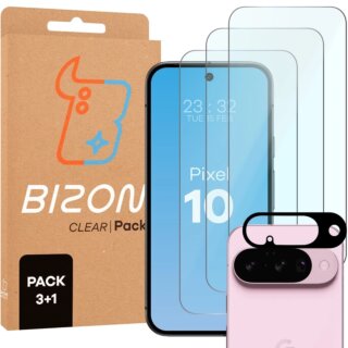 Bizon Clear Google Pixel 10 kijelzővédő üvegfólia - 3db + kamerasziget lencsevédő üvegfólia - 1db