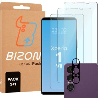 Bizon Clear Sony Xperia 1 VII kijelzővédő üvegfólia - 3db + kamerasziget lencsevédő üvegfólia - 1db