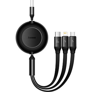 Baseus Bright Mirror 2 Lightning - USB-C - Micro-USB - USB-A visszahúzható kábel 66W 1,1m - fekete