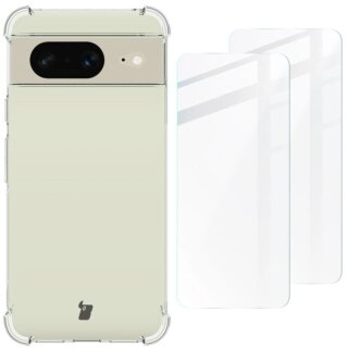 Bizon Clear Pack Google Pixel 8 szilikon tok + 2db kijelzővédő üvegfólia - átlátszó