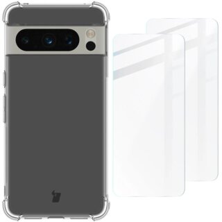 Bizon Clear Pack Google Pixel 8 Pro szilikon tok + 2db kijelzővédő üvegfólia - átlátszó