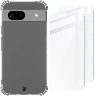 Bizon Clear Pack Google Pixel 8a szilikon tok + 2db kijelzővédő üvegfólia - átlátszó