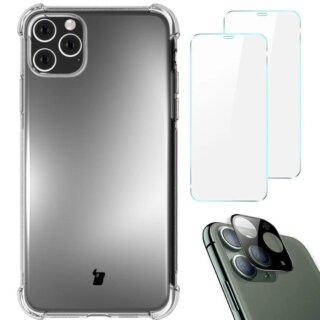 Bizon Clear Pack iPhone 11 Pro szilikon tok + 2db kijelzővédő üvegfólia + kamerasziget lencsevédő üvegfólia - átlátszó