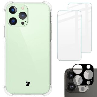 Bizon Clear Pack iPhone 13 Pro szilikon tok + 2db kijelzővédő üvegfólia + kamerasziget lencsevédő üvegfólia - átlátszó