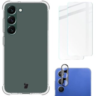 Bizon Clear Pack Samsung Galaxy S23 Plus szilikon tok + 2db kijelzővédő üvegfólia + kamerasziget lencsevédő üvegfólia - átlátszó