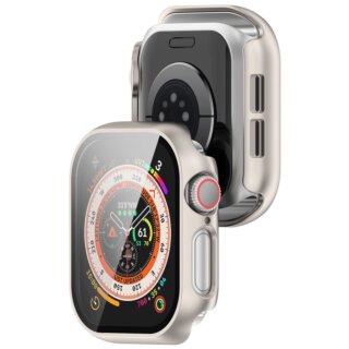 Bizon Case + Glass Watch Apple Watch 46mm kemény tok kijelzővédő üveggel - bézs
