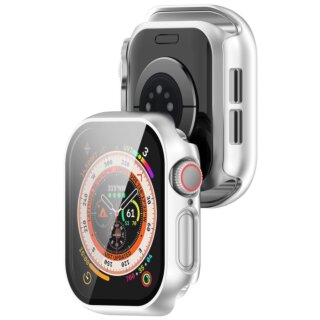 Bizon Case + Glass Watch Apple Watch 46mm kemény tok kijelzővédő üveggel - ezüst