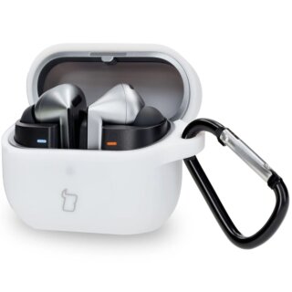 Bizon Headphone Silicone Samsung Galaxy Buds 3 / 3 Pro szilikon tok + karabíner - fehér