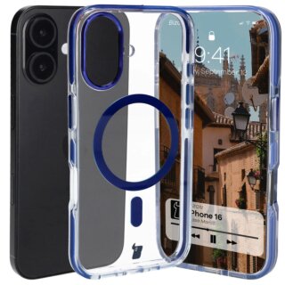 Bizon Case Marco MagSafe iPhone 16 kemény hátlap tok - átlátszó/kék