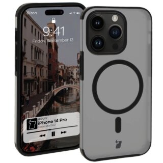 Bizon Case MatteO MagSafe iPhone 14 Pro kemény hátlap tok - átlátszó/fekete