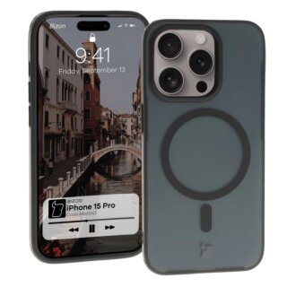 Bizon Case MatteO MagSafe iPhone 15 Pro kemény hátlap tok - átlátszó/fekete
