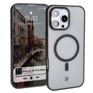 Bizon Case MatteO MagSafe iPhone 16 Pro Max kemény hátlap tok - átlátszó/fekete
