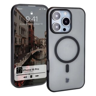 Bizon Case MatteO MagSafe iPhone 16 Pro kemény hátlap tok - átlátszó/fekete