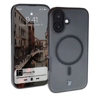 Bizon Case MatteO MagSafe iPhone 16 kemény hátlap tok - átlátszó/fekete