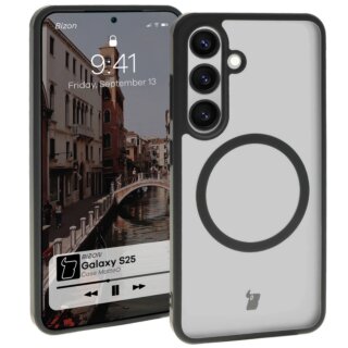Bizon Case MatteO MagSafe Samsung Galaxy S25 kemény hátlap tok - átlátszó/fekete