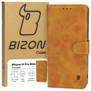 Bizon Case Pocket iPhone 13 Pro Max kinyitható bőr tok - barna