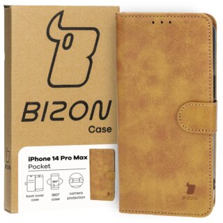 Bizon Case Pocket iPhone 14 Pro Max kinyitható bőr tok - barna