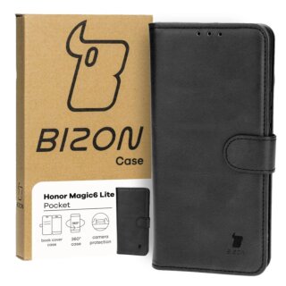 Bizon Case Pocket Honor Magic6 Lite kinyitható bőr tok - fekete