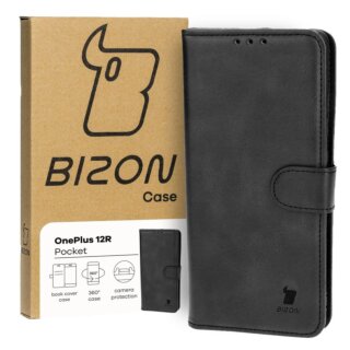 Bizon Case Pocket OnePlus 12R kinyitható bőr tok - fekete
