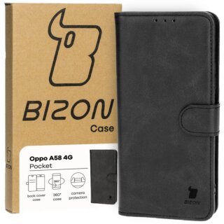 Bizon Case Pocket Oppo A58 4G kinyitható bőr tok - fekete