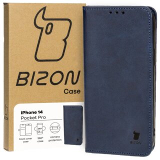 Bizon Case Pocket iPhone 14 kinyitható bőr tok - kék