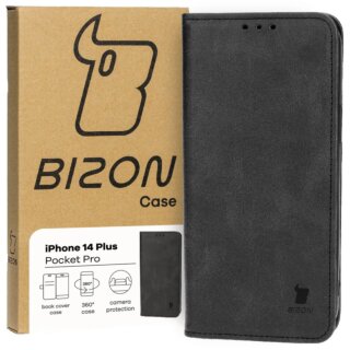 Bizon Case Pocket iPhone 14 Plus kinyitható bőr tok - fekete