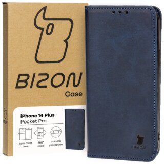 Bizon Case Pocket iPhone 14 Plus kinyitható bőr tok - kék