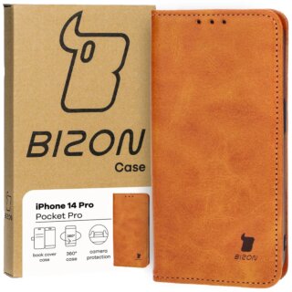 Bizon Case Pocket iPhone 14 Pro kinyitható bőr tok - barna