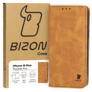 Bizon Case Pocket iPhone 15 Plus kinyitható bőr tok - barna
