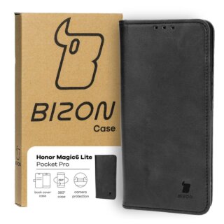 Bizon Case Pocket Honor Magic6 Lite kinyitható bőr tok - fekete