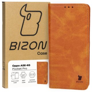Bizon Case Pocket Oppo A58 4G kinyitható bőr tok - barna
