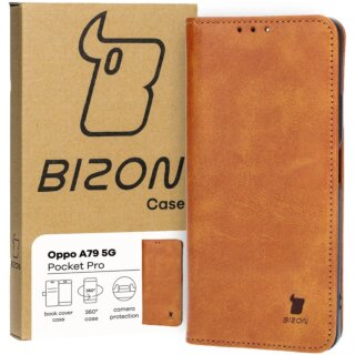 Bizon Case Pocket Oppo A79 5G kinyitható bőr tok - barna