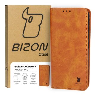Bizon Case Pocket Samsung Galaxy Xcover7 kinyitható bőr tok - barna