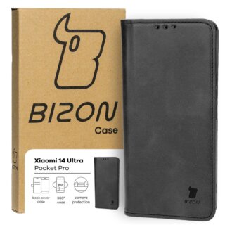 Bizon Case Pocket Xiaomi 14 Ultra kinyitható bőr tok - fekete