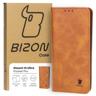 Bizon Case Pocket Xiaomi 14 Ultra kinyitható bőr tok - barna