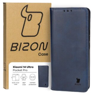 Bizon Case Pocket Xiaomi 14 Ultra kinyitható bőr tok - kék