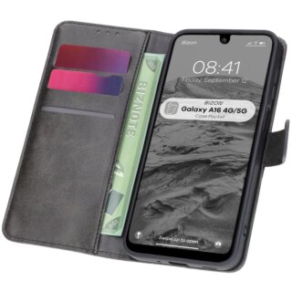 Bizon Case Pocket Samsung Galaxy A16 4G/5G kinyitható bőr tok - fekete