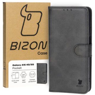 Bizon Case Pocket Samsung Galaxy A16 4G/5G kinyitható bőr tok - fekete