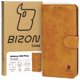 Bizon Case Pocket Samsung Galaxy S23 Plus kinyitható bőr tok - barna