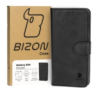 Bizon Case Pocket Samsung Galaxy S24 kinyitható bőr tok - fekete