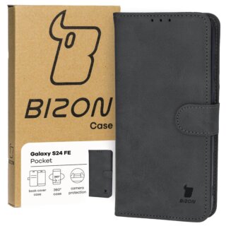 Bizon Case Pocket Samsung Galaxy S24 FE kinyitható bőr tok - fekete