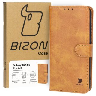 Bizon Case Pocket Samsung Galaxy S24 FE kinyitható bőr tok - barna